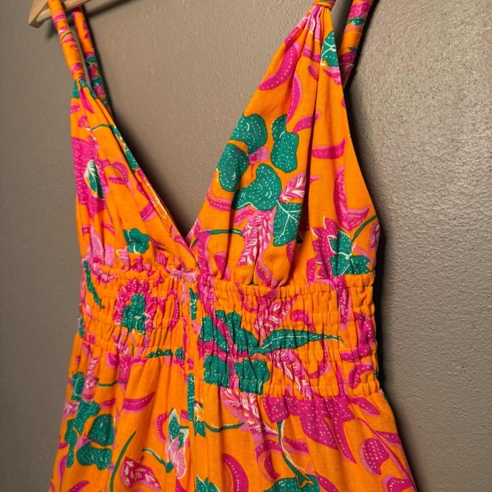 10 Crosby Derek Lam Cecelia Tiered Printed Linen-blend Orange Midi Dress Size 4 - Picture 8 of 16